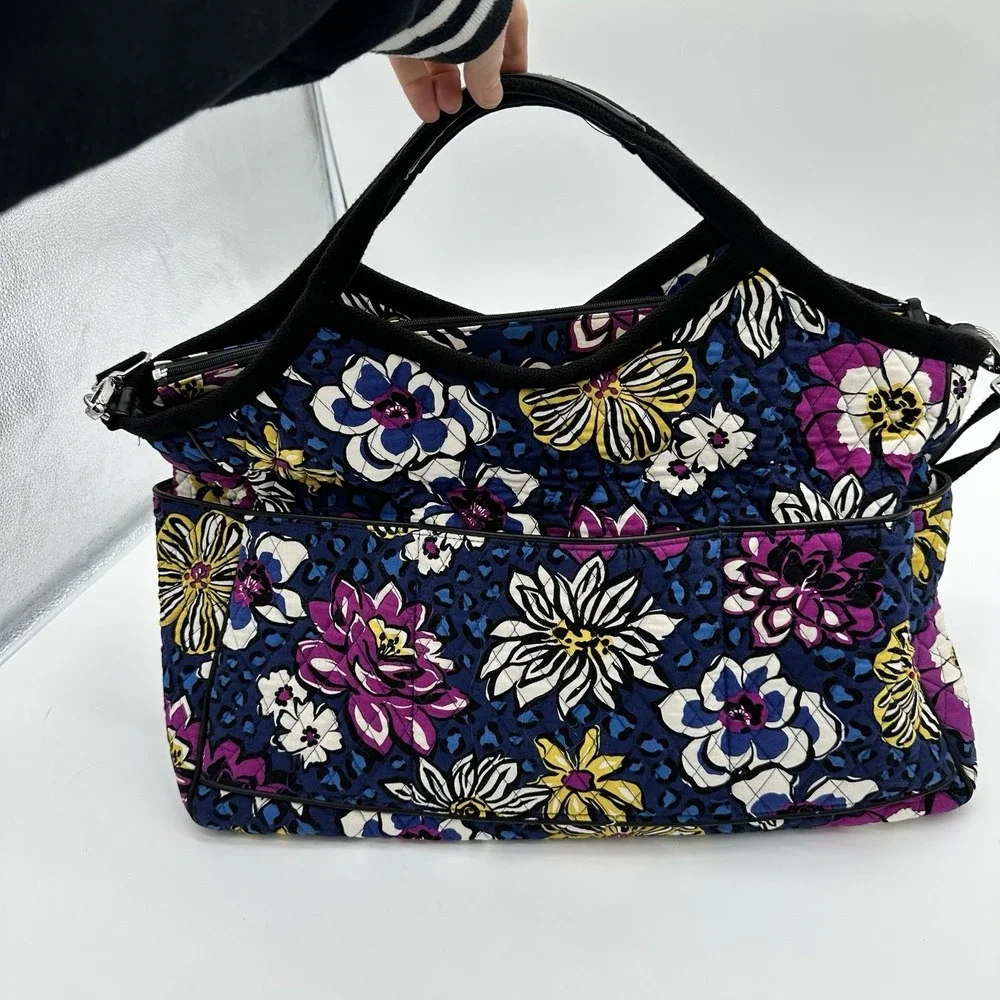 Vera Bradley‎ African Violet Floral Leopard Quilted Cotton Tote Crossbody Bag
